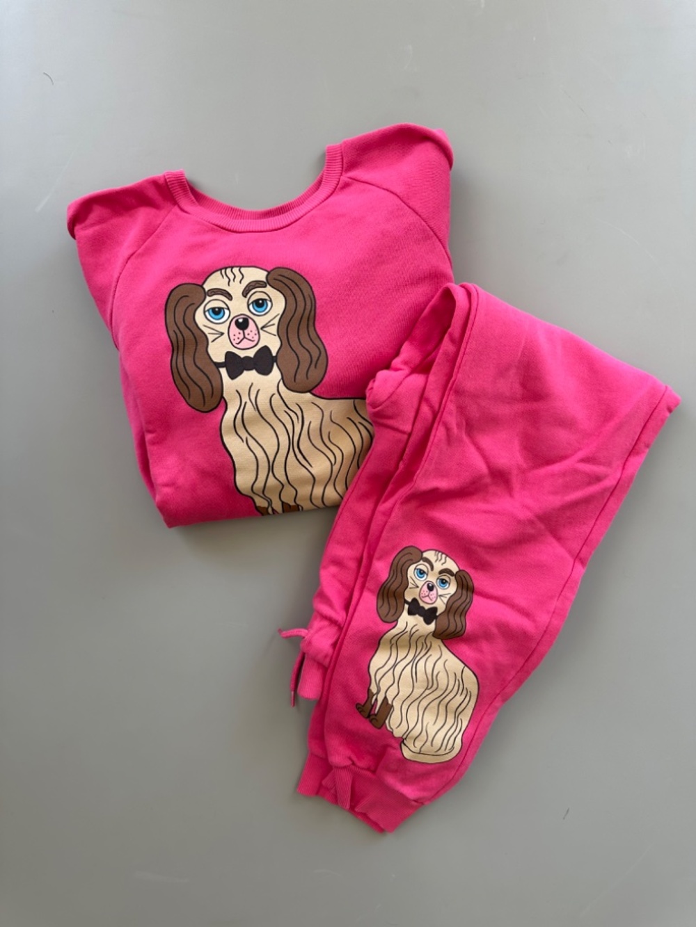MINI RODINI Girls Dog Cotton Sweatsuit Sweat Set 9-11Y